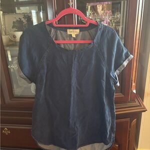 Cloth & Stone Anthropologie Blue High-low Shortsleeve Tencel Top Shirt